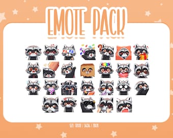 Cute Raccoon Bundle Pack - 26 Emote, Cute Raccoon Twitch Emotes, Cute and Kawaii Emotes, Ready To Use for Twitch / Discord