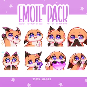 Zestaw emotikonów Chibi Fox, słodkie emotikony Fox Twitch, słodkie i kawaii emotikony, gotowe do użycia na Twitch / Discord