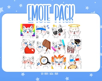 Cute White Wolf Emote Set 2, Chibi Wolf Twitch Emotes, Cute and Kawaii Emotes, Ready To Use for Twitch / Discord
