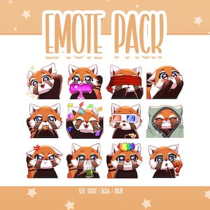 Conjunto de emoticones de panda rojo n.° 1, emoticones de panda rojo chibi para Twitch, emoticones lindos y kawaii, listos para usar en Twitch/Discord