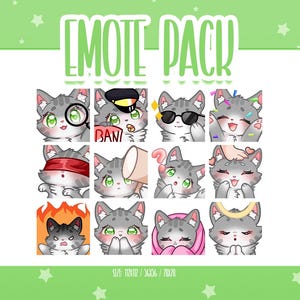 Schattige grijze kat-emote set 2, Chibi Cat Twitch-emotes, schattige en kawaii-emotes, klaar voor gebruik voor Twitch/Discord