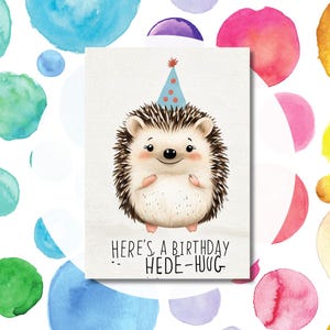 Carte d'anniversaire imprimable hérisson, anniversaire hérisson drôle pour ami, maman, papa, téléchargement numérique carte de voeux 5 x 7 avec enveloppe