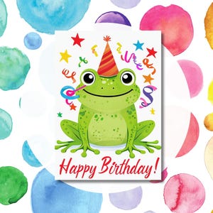 Cartão de aniversário de sapo para impressão, aniversário de sapo engraçado para amigo, mãe, pai, download digital 5x7 cartão de felicitações com envelope