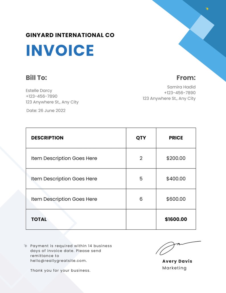 Invoice Template Fillable, Small Business Custom Order Form Printable ...