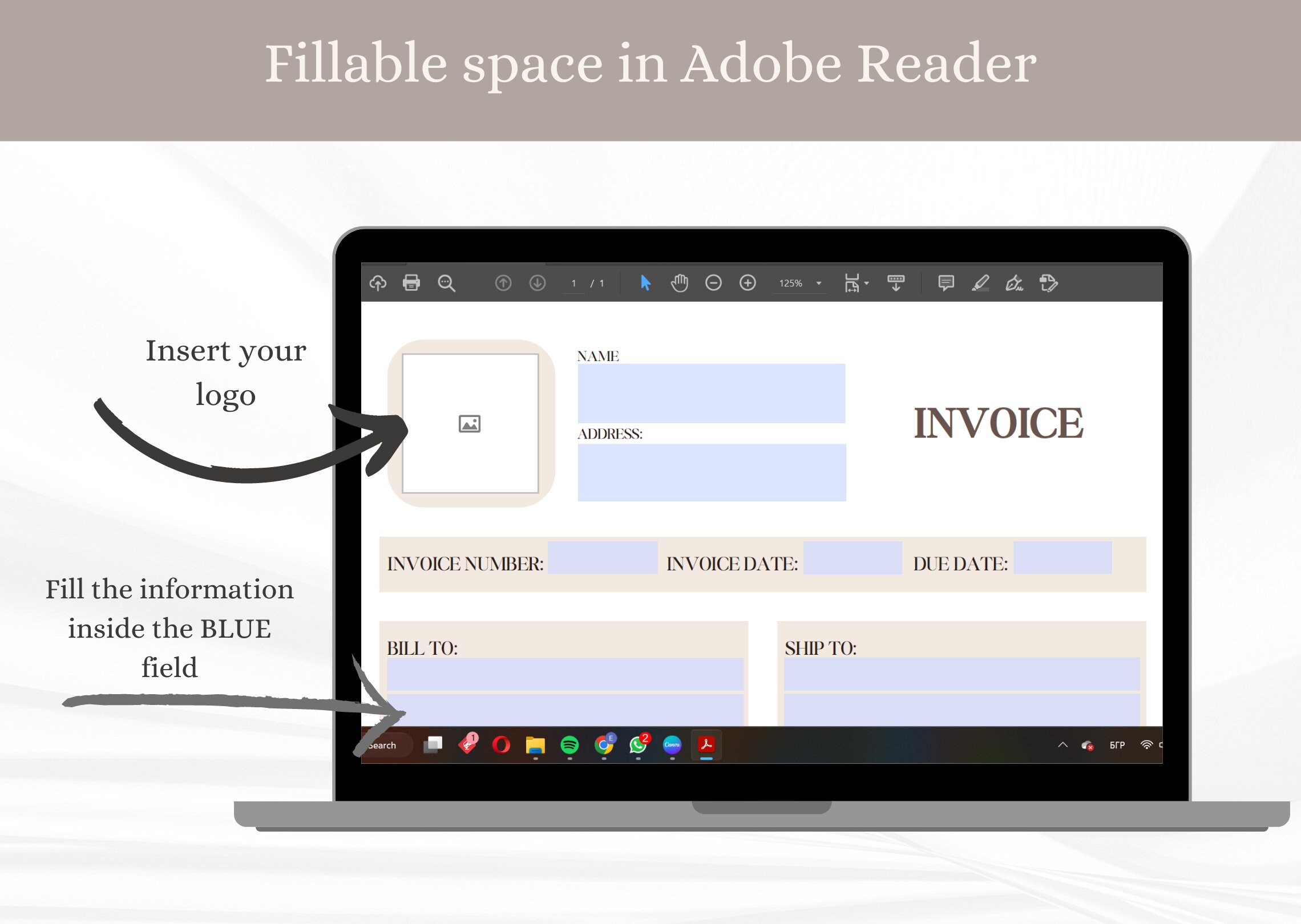 Invoice Template Fillable, Small Business Custom Order Form Printable ...