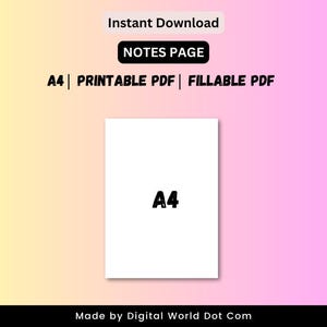 Printable Notes Page, Lined Notes Template for Note Taking, Writing Paper, Fillable Planner Insert PDF, A4, Instant Download