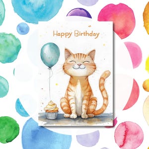 Carte d'anniversaire imprimable chat, anniversaire drôle de chat orange pour ami, maman, papa, carte de voeux en téléchargement numérique 5 x 7 avec enveloppe