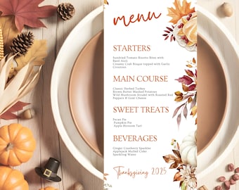 Editable Thanksgiving Dinner Menu | Pumpkin Thanksgiving Dinner Menu | fully Editable Printable Template |  Friendsgiving | Template Canva