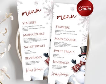 Editable Christmas Place Card & Menu Template | Printable Xmas Food Menu | Holiday Party Placecard Template | Printable Christmas Invitation