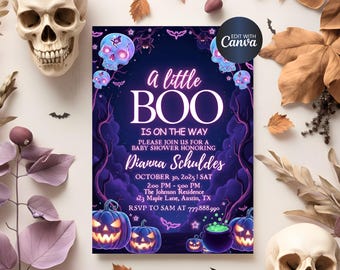Neon Halloween Party Invitation, Spooktacular Costume Party, Neon Halloween DIY Kids Cute Invite, Halloween Party Invitation, Template Canva