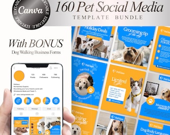 Editable Pets Social Media Template, Social Media Template, Pet Instagram Post Story Template, Grooming Business Dog Cat Lover Vet Template