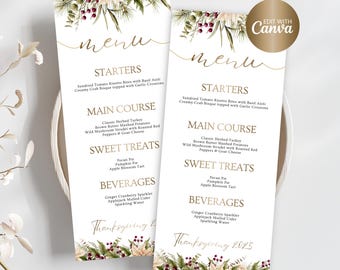 Editable Christmas Place Card & Menu Template | Printable Xmas Food Menu | Holiday Party Placecard Template | Printable Christmas Invitation