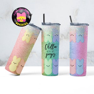 Chillin with my Peeps pattern Tumbler 20 oz Skinny | Rainbow Peeps | Tumbler Sublimation Designs, Full Tumbler Wrap, Digital Downloads| Png