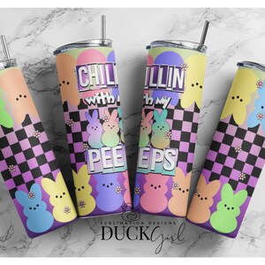 Rainbow glitter Peeps pattern Tumbler 20 oz Skinny | Rainbow Peeps | Tumbler Sublimation Designs, Full Tumbler Wrap, Digital Downloads| Png