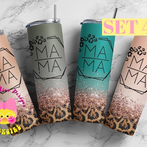 Glitter MOM Tumbler 20 oz Skinny | Mother's day | Tumbler Sublimation Designs, Full Tumbler Wrap, Digital Downloads| SET 4 Png