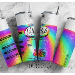 Bitch Spray 20 oz Skinny, Rainbow rose | Bitch be gone Tumbler Sublimation Designs, Crisp fuck off scent, Digital Downloads| Png