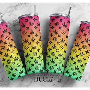 CBD ウィード 大麻 葉 ネオン レインボー タンブラー 20 オンス スキニー | タンブラー昇華デザイン、フルタンブラーラップ、デジタルダウンロード | PNG