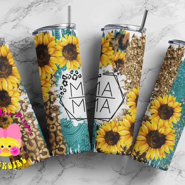 Mother's Day tumbler wrap | Sunflowers  | Turquoise | MAMA | design | 20oz Tumbler |Sublimation Design |PNG, Digital Download