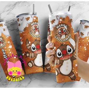Merry coffee Gingerbread stitches Tumbler 20 oz Skinny |Stitch cartoon Sublimation Designs, Full Wrap, Digital Downloads