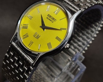 Seiko Quartz Slim Wrist Watch Vintage Round SS Roman Dial - Etsy