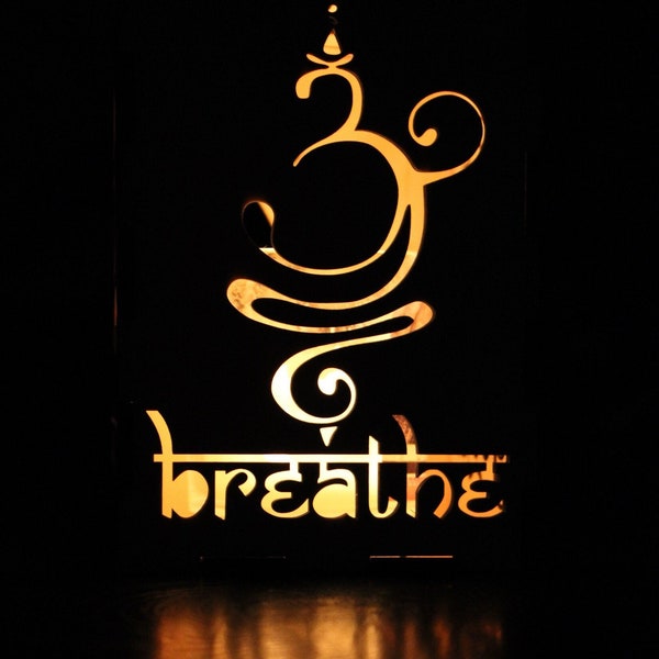 Yoga Symbol Breathe HolzLaterne, OM Lotus Yoga-Geschenk für Sie, Heilige Geometrie Sanskrit YogaRaum Licht Kerzenhalter Meditation Windlicht