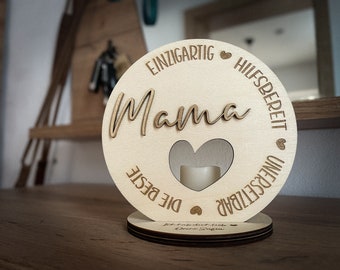 Personalisierter Kerzenhalter Beste Mama, Geschenke für Mama & Oma, Muttertag Geschenkideen aus Holz, Teelicht Geschenkideen für Mum