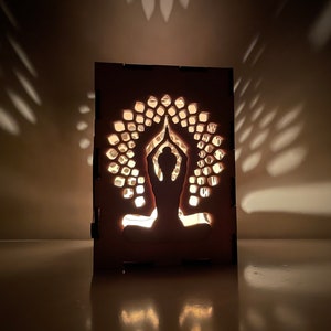 Yoga wooden lantern, yoga teacher gift, yoga gift box, yoga wall art, yoga gifts for women, tea light holder, yoga gift for her