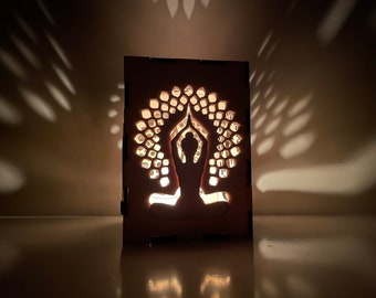 Yoga wooden lantern, yoga teacher gift, yoga gift box, yoga wall art, yoga gifts for women, tea light holder, yoga gift for her