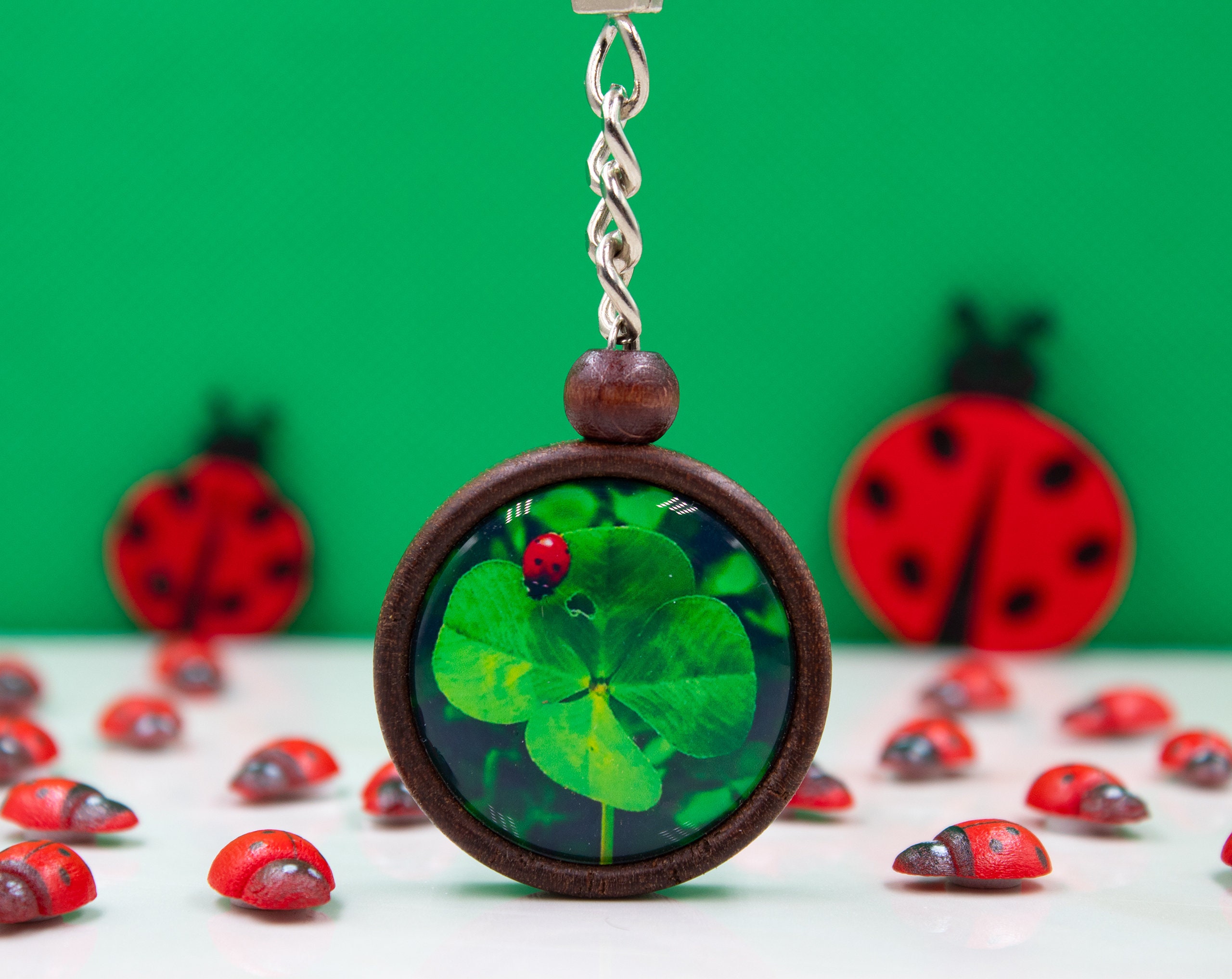 Ladybug Keychain With Four Leaf Clover Boho Look Authentic Etsy