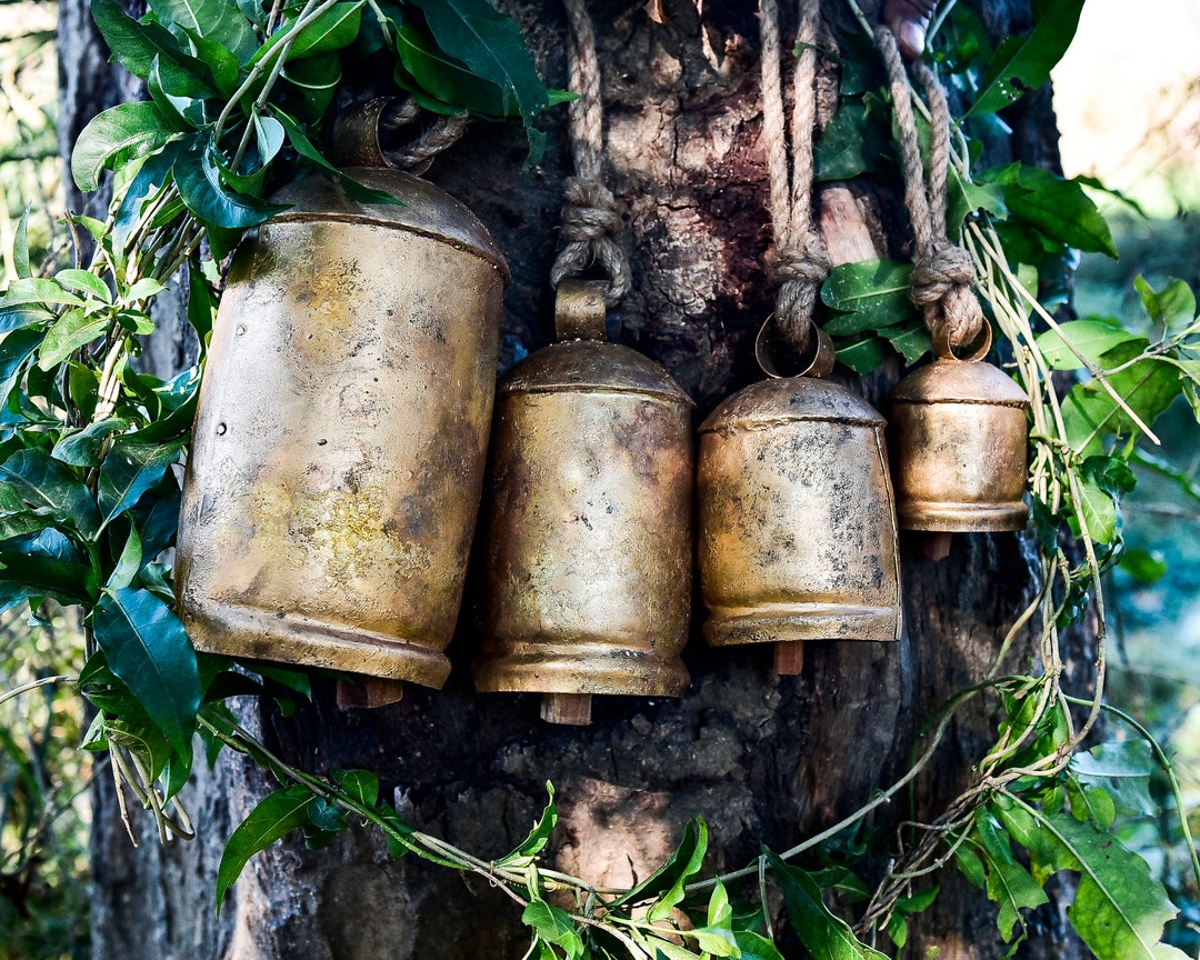 Set of 4 Golden Cowbell Big Chunky Rustic Shabby Chic Bells Etsy