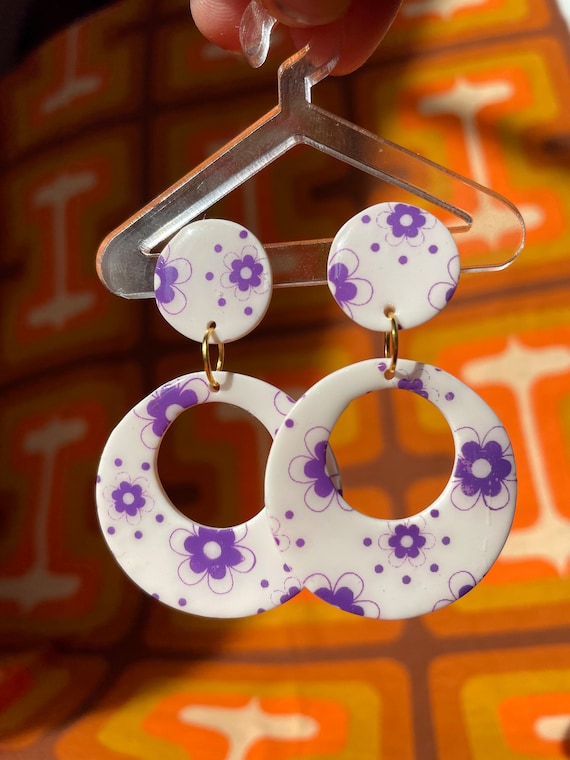 SPRING FLOWER Hand-made Hanging Hoop Earrings Inspired by 60s