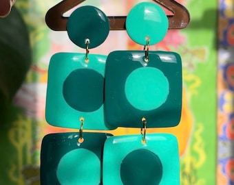MEMPHIS BLUE~ Green earrings, vintage seventies vibe~ 70s boho hippie style classic retro orange factory