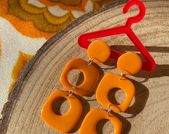 RETRO CLASSIC ~ Double square earrings, vintage seventies spirit ~ 70s hippie boho style ~ retro classic orange factory