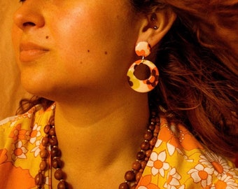 Round earrings handmade vintage seventies spirit ~ boho hippie style year 70 ~ psychedelic pattern