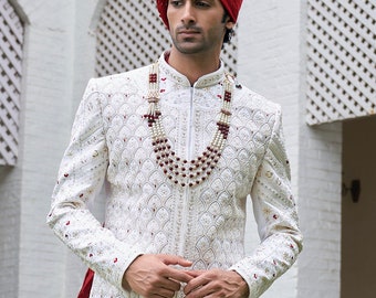 AWESOME WHITE SHERWANI Bräutigam, Bräutigam Hochzeitskleid, weiße Sherwani Männer, Bräutigam Hochzeitsoutfit, Männer Sherwani Hochzeit, indisches Bräutigam Kleid