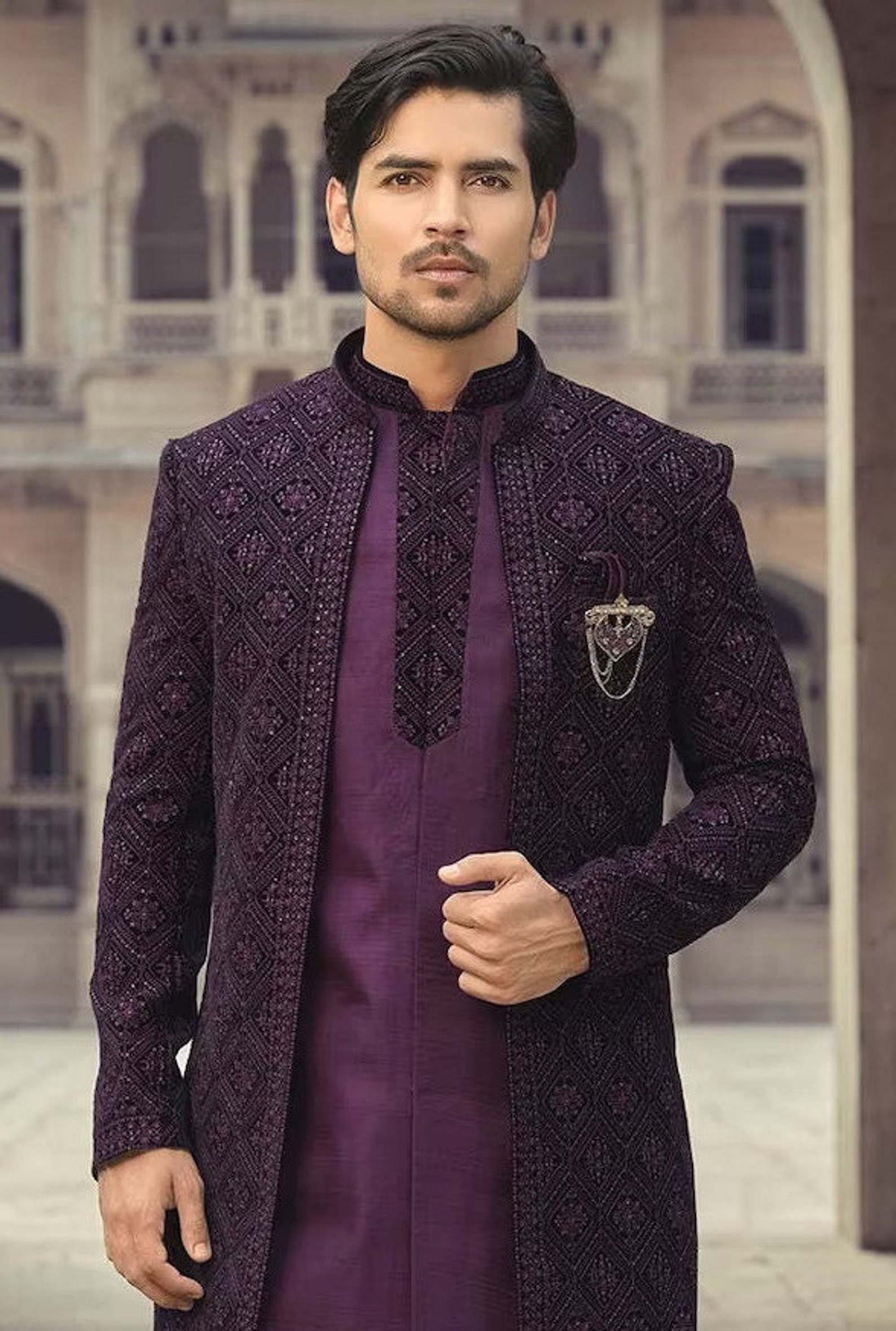 CLASS PURPLE GROOM Outfit, Men Engagement Dress, Groom Reception Dress ...