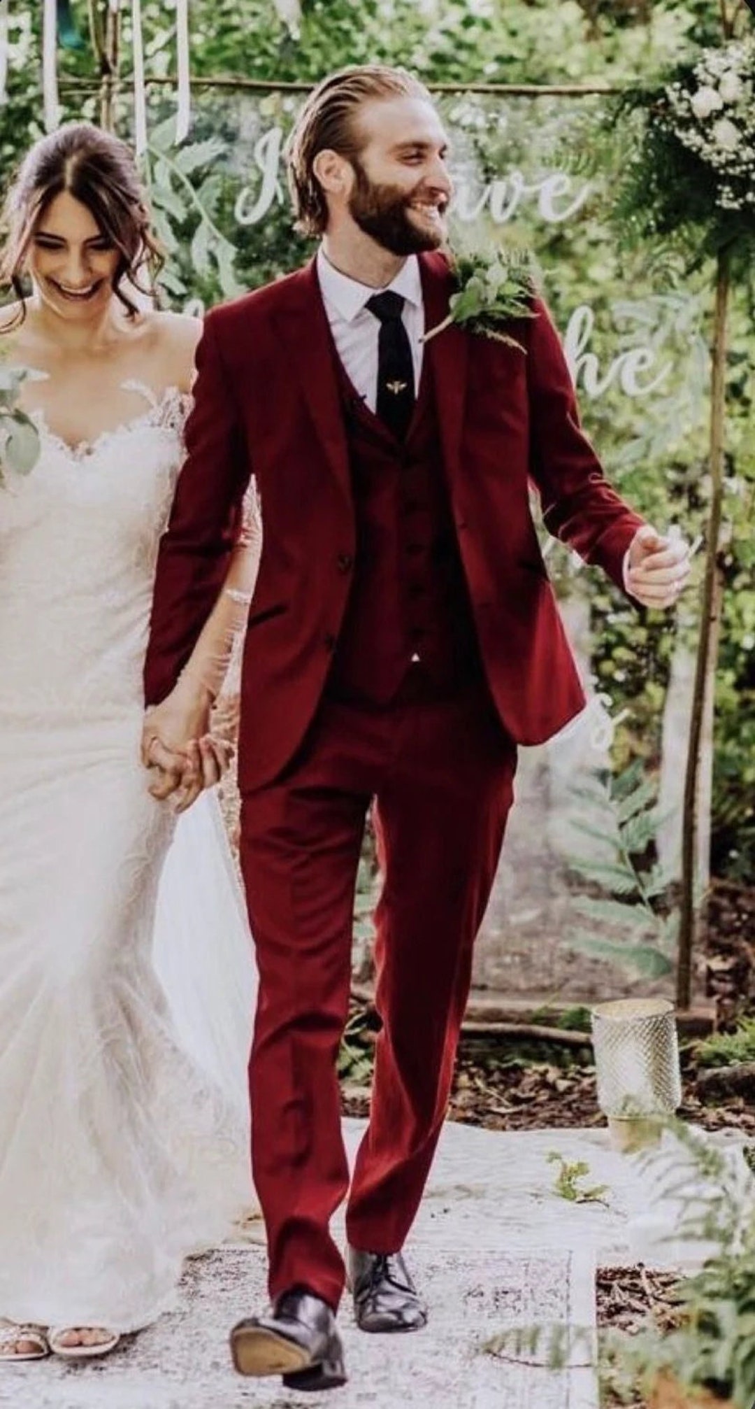 Men's 3 Piece Burgundy ~ Wine ~ Maroon Suit  Chain Closure Vested Suit main image 0