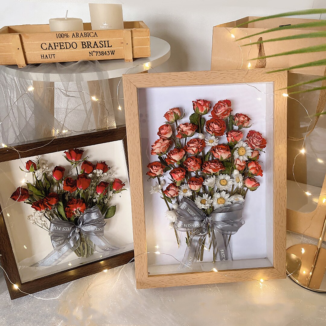 A4 Framed Dried Flowers Wall Decor Floralframe Pink Flower Etsy