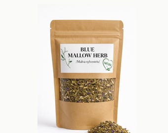 Blue Mallow Herb / Malva Sylvestris / Blue Mallow Flowers & Leaves / High Mallow