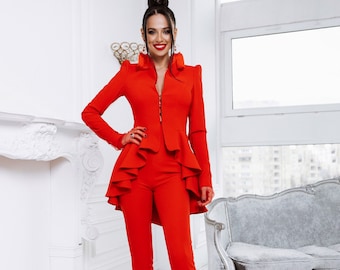 Red Pant Suit, Women Suit Red, Red Suit For Women, Pant Suits for Wedding Guests, Red Birthday Suit, Red Prom Suit, Red Pant Suit For Women