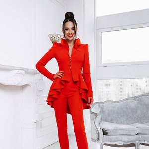 Red Pant Suit, Women Suit Red, Red Suit For Women, Pant Suits for Wedding Guests, Red Birthday Suit, Red Prom Suit, Red Pant Suit For Women