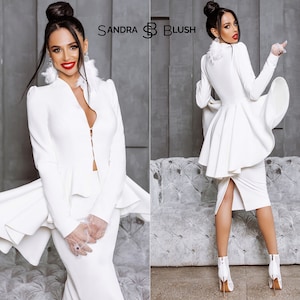 Peplum Blazer And Skirt For Wedding, Skirt Suit, Women Skirt Suit, White. Skirt Suit For Wedding, White Peplum Blazer, Bridal Skirt Suit