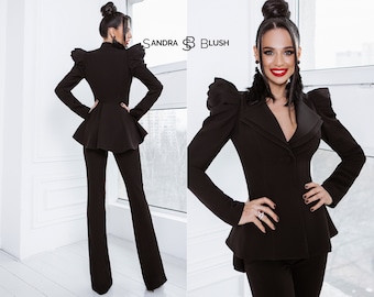 Black Peplum Suit. Peplum Blazer For Women. Peplum Blazer For Formalwear, Proms. Formal Peplum Suit Set. Female Peplum Suit. Peplum Jacket.