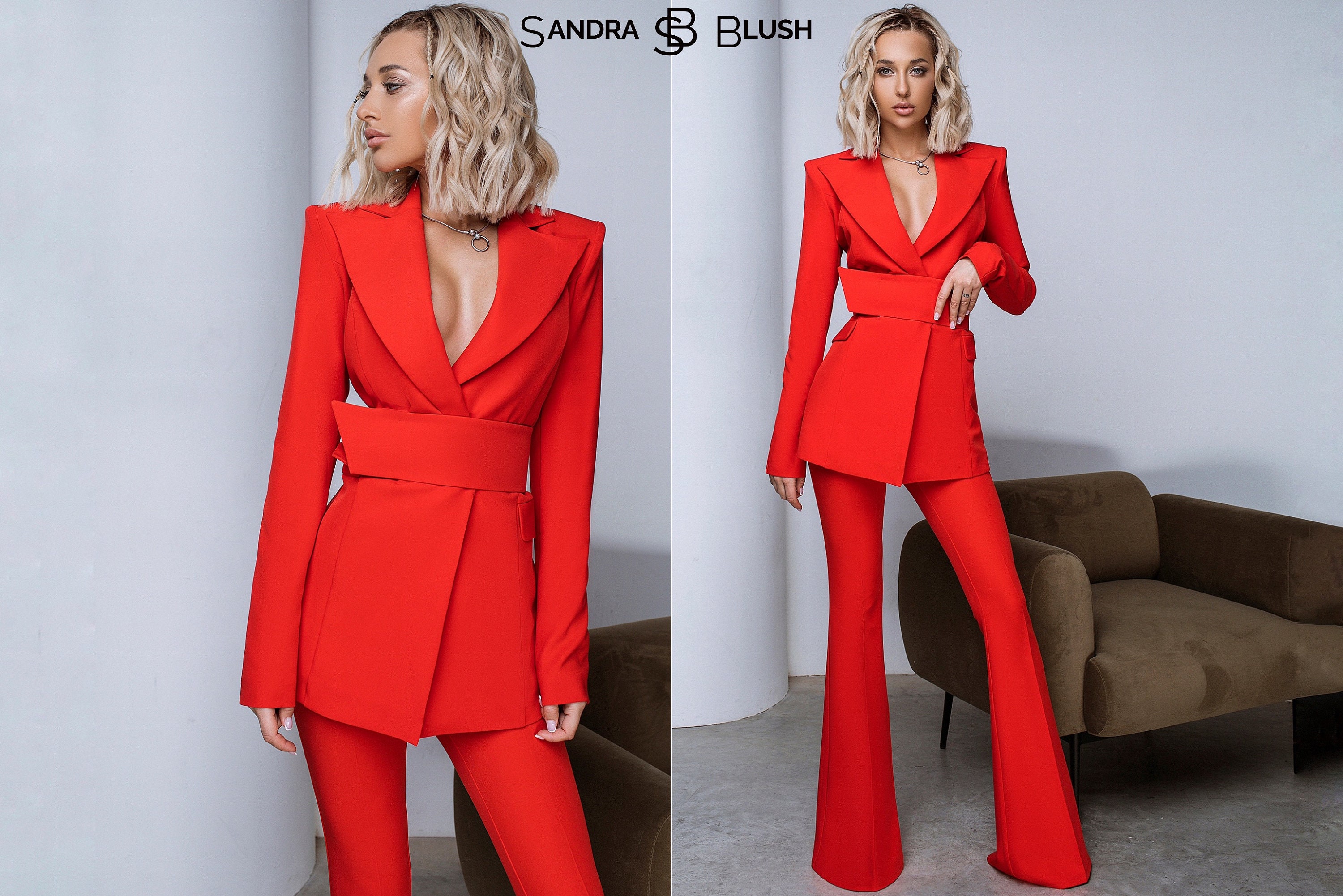 Red pantsuit outfit deals