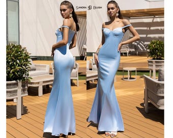 Blue Satin Evening Gown Women, Luxury Formal Dress, Corset Maxi Dress, Blue Gala Dress, Elegant Black Tie Evening Wear