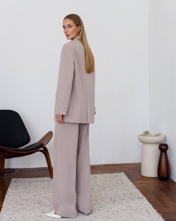 Mocha Oversized Two-piece Suit, Relaxed Blazer and Straight-leg