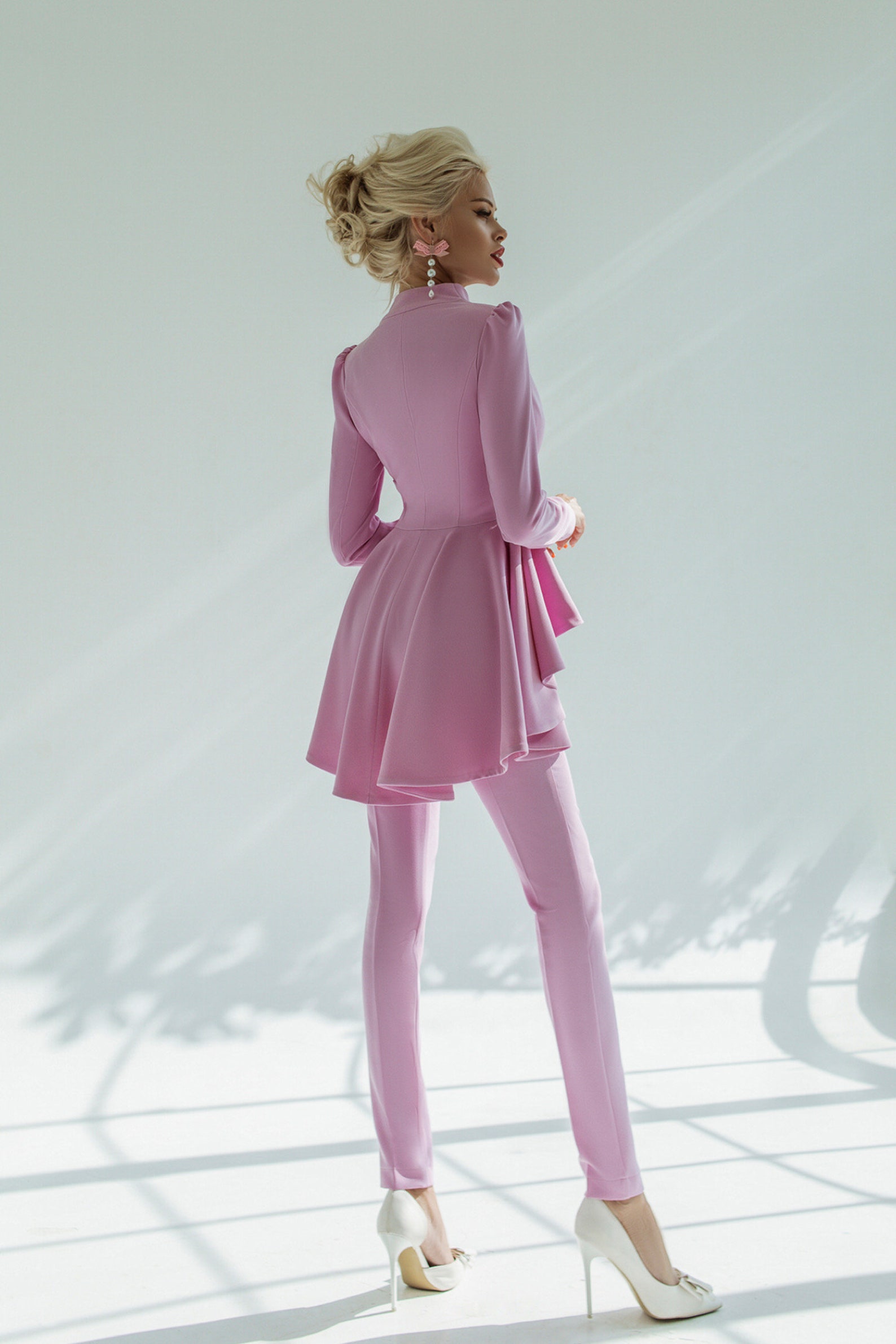 Pink Peplum Suit, Basque Blazer Suit, Suit With Basque, Peplum Suit ...