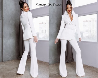 White Women Suit, White Pants Suit For Women, Wedding Suit Women, Bridal Suit, Women Prom Suit, White Pants Suit For Wedding, White Pantsuit