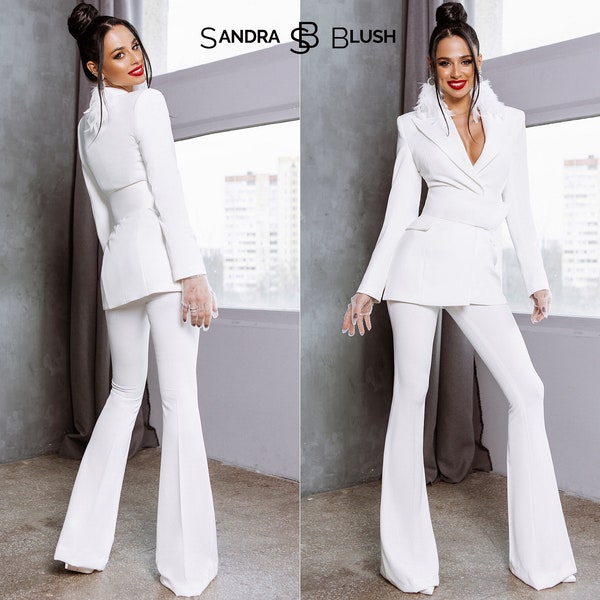 White Women Suit, White Pants Suit For Women, Wedding Suit Women, Bridal Suit, Women Prom Suit, White Pants Suit For Wedding, White Pantsuit