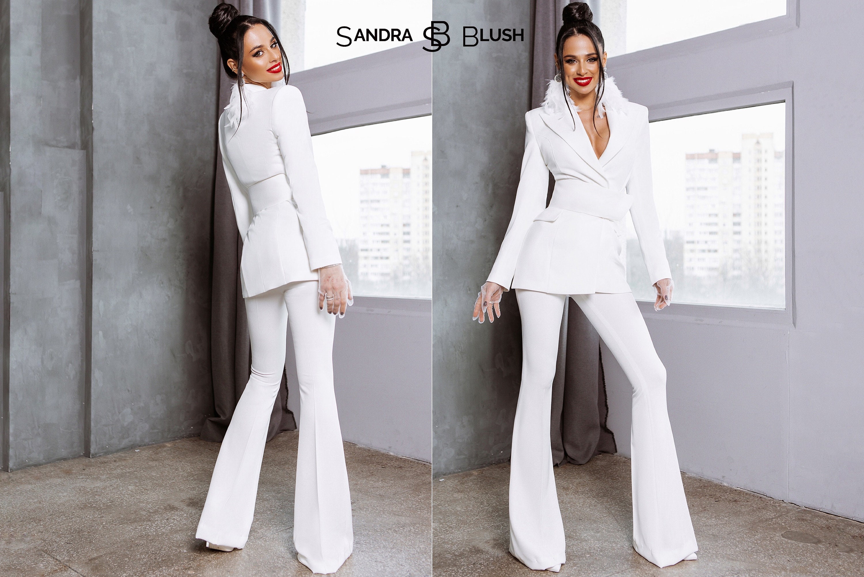 Formal 2-piece Suit Set for Business Women, White Pantsuit for Tall Women,  Extra Long Pants for Women, White Civil Wedding Bridal Suit -  Canada